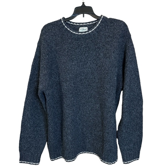 LL Bean Men L‎ Sweater Pullover Brown Merino Wool Blend Long Sleeve Warm Layer
